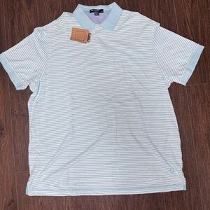 NWT CREMIEUX AQUA TURQUOISE AND WHITE STRIPED SHORT SLEEVE  POLO SHIRT
